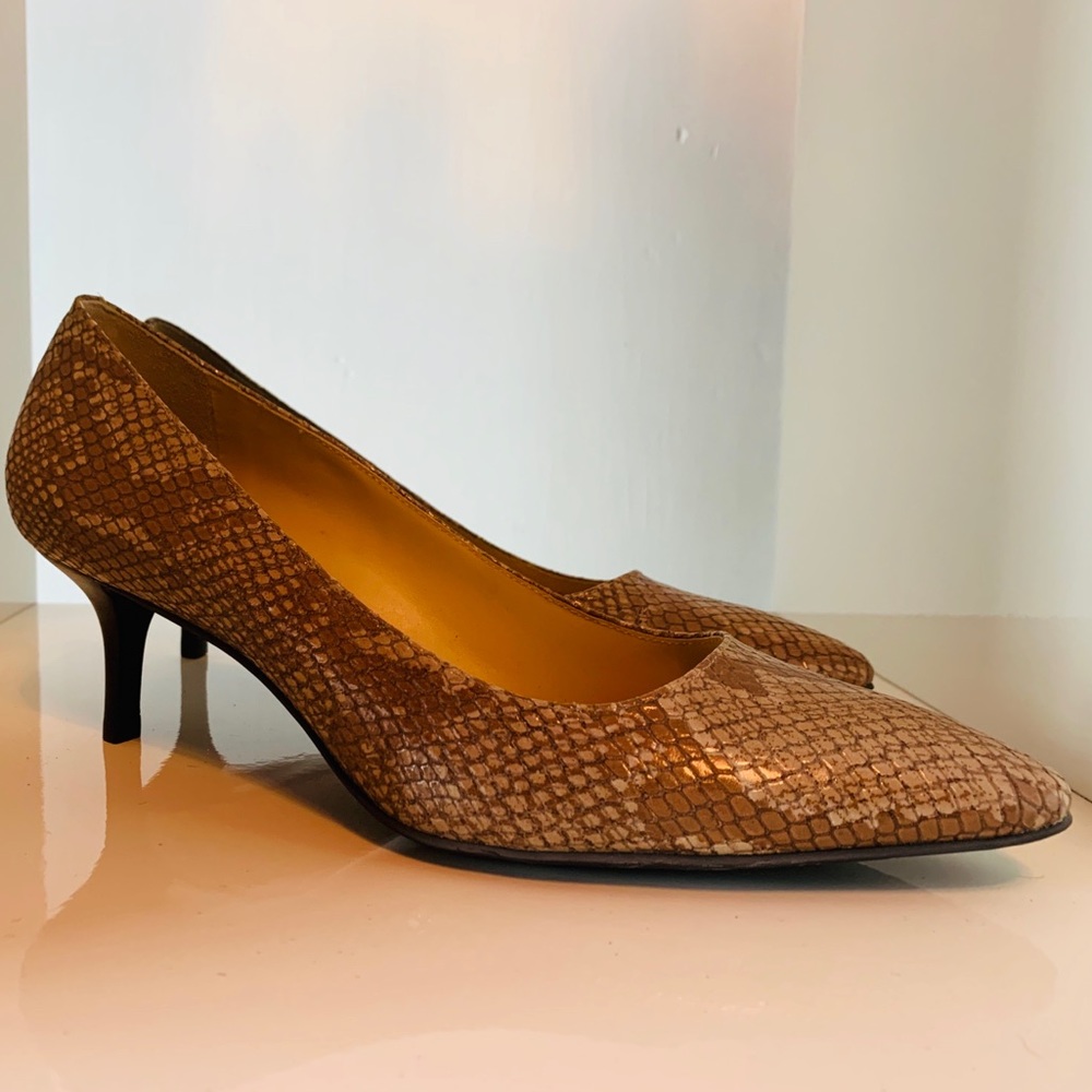 Cole Haan Leather Snakeskin Pattern Kitten Heels